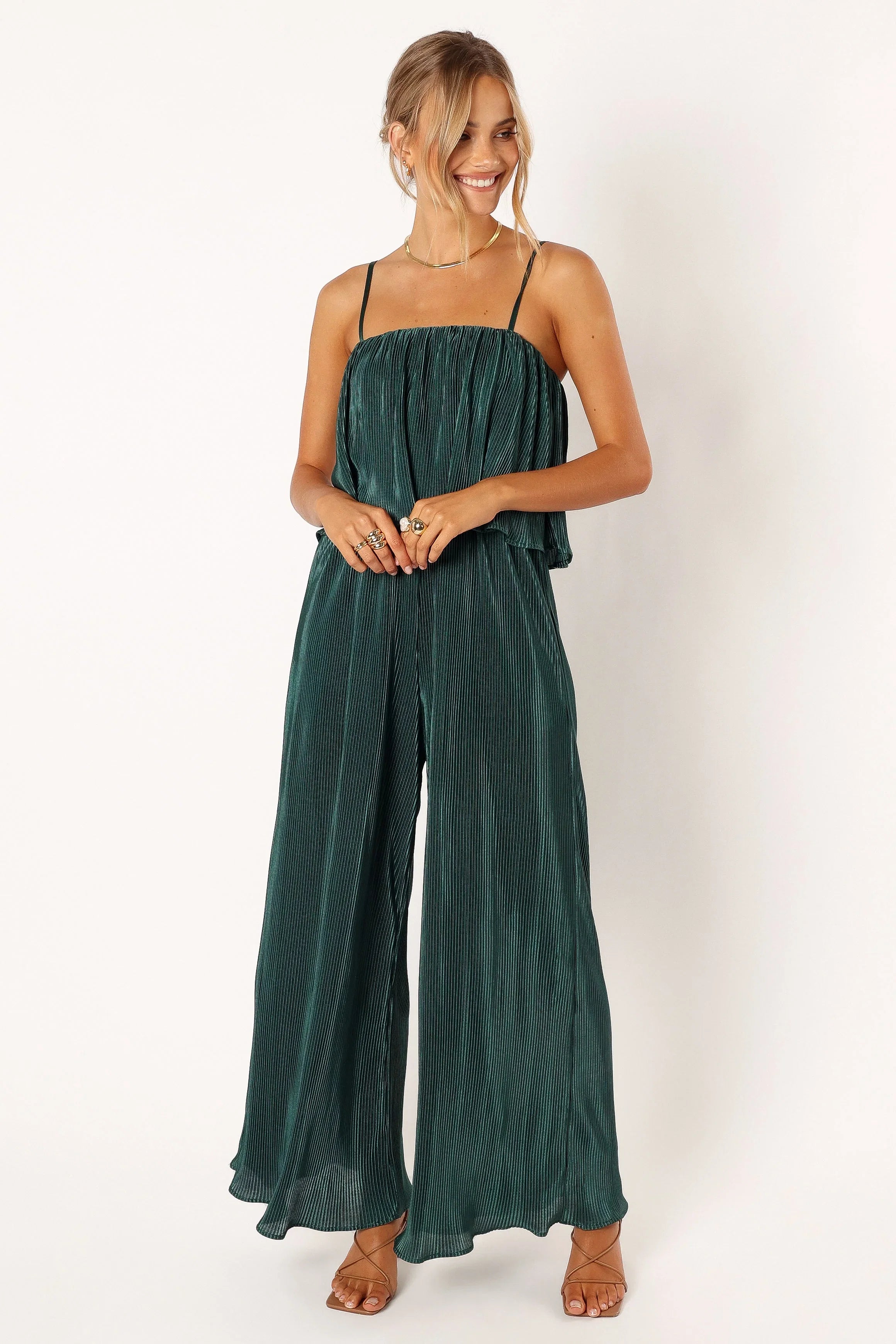 Jillian Plisse Jumpsuit Emerald
