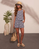 Seaside Muse Eyelet Gingham Print Romper