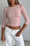 Soft Focus 3 4 Sleeve Top Baby Pink