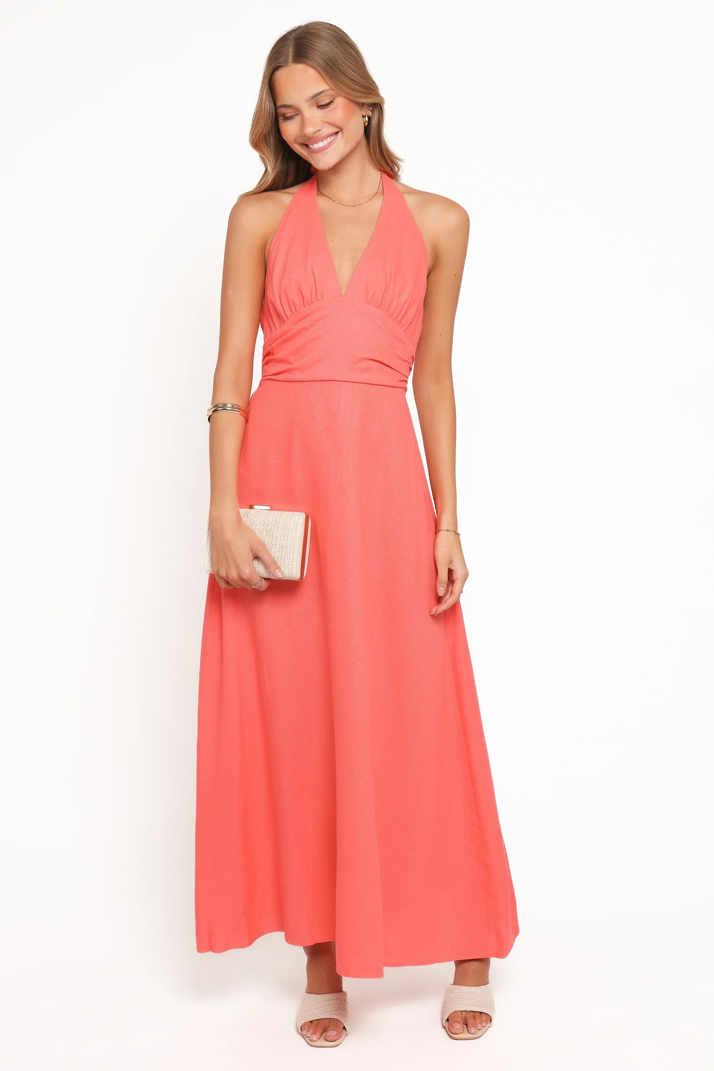Marie Halterneck Maxi Dress Coral