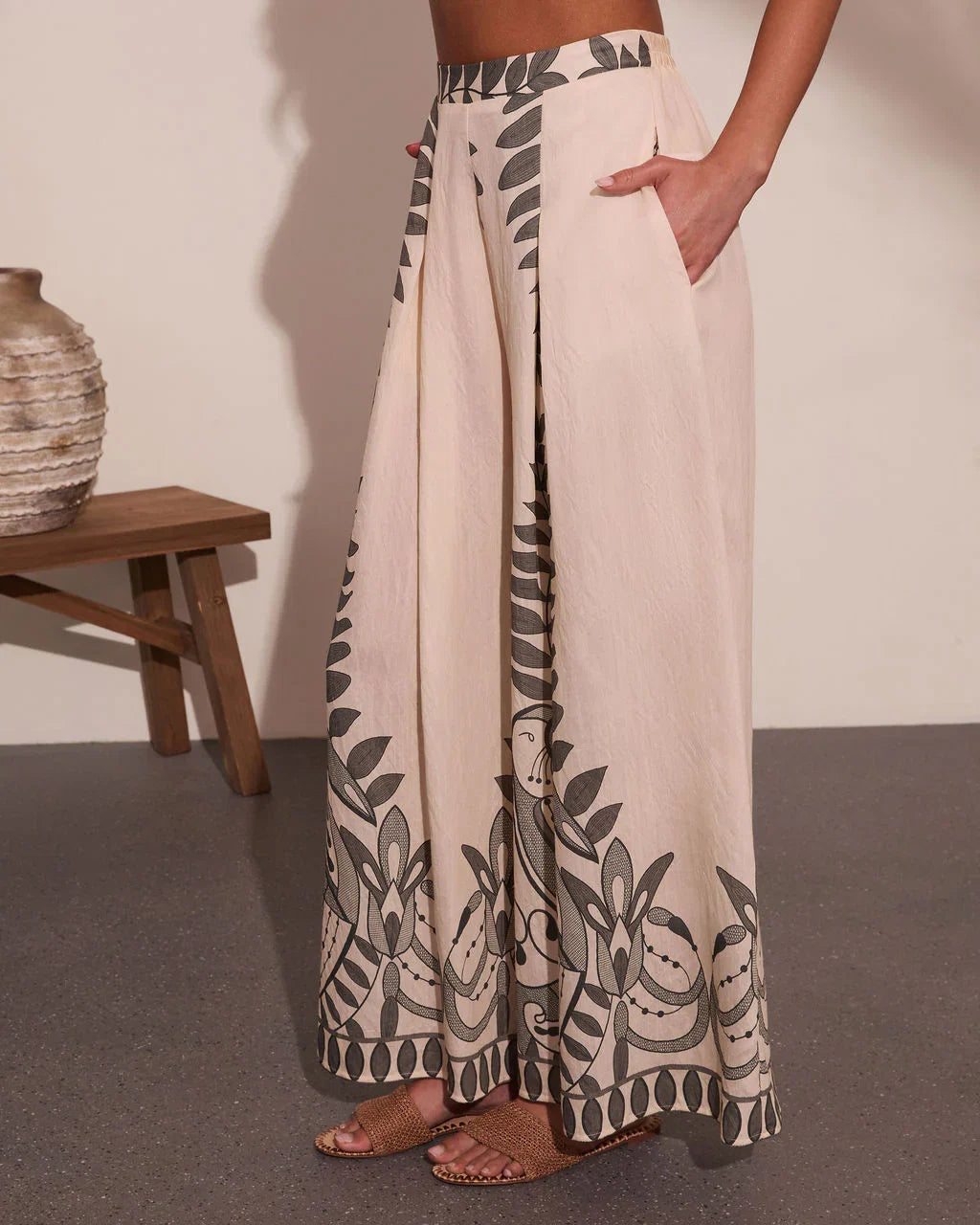 Riviera Nights Tropical Paisley Print Wide Leg Pants