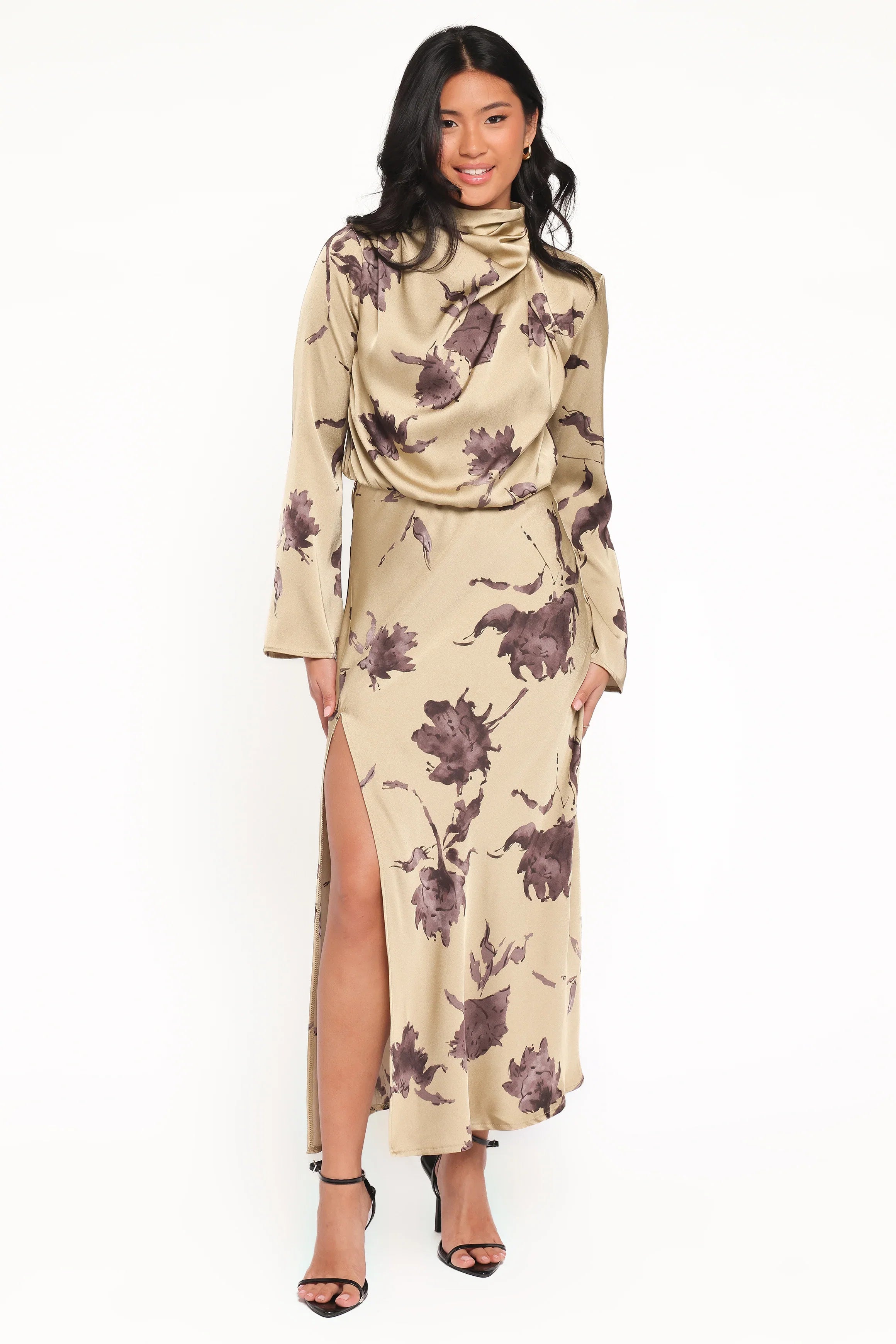 Kristyn Long Sleeve Midi Dress Olive Floral
