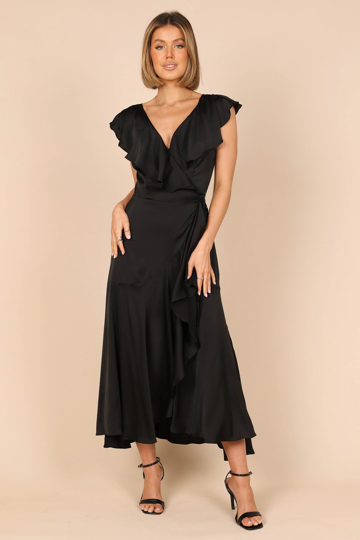 Cally Frill Shoulder Midi Dress Black