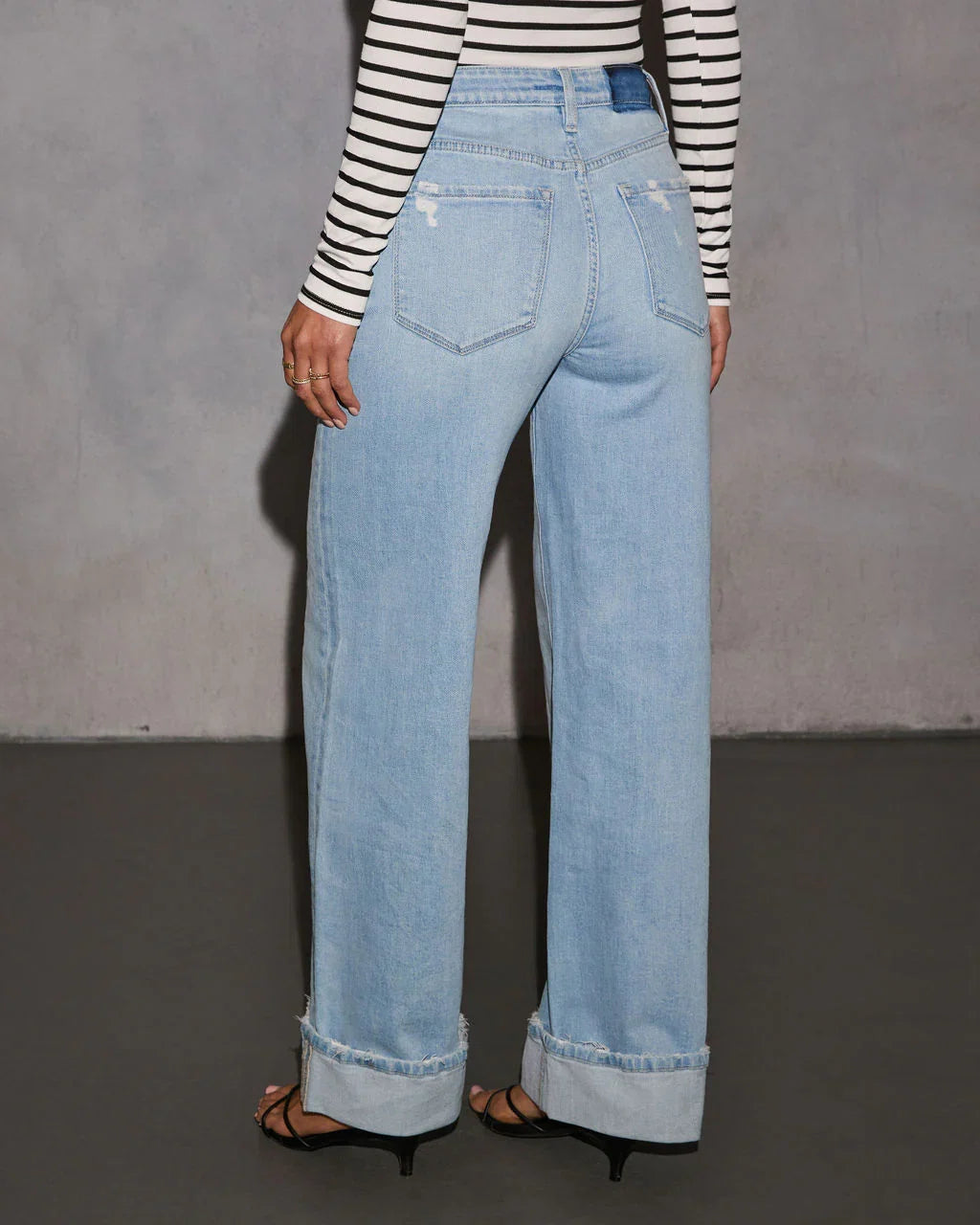Laylia Stretch Distressed Wide Leg Jeans