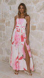 Carson Front Split Strapless Jumpsuit Pink Floral