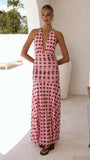Kya Maxi Dress Pink Brown Polka