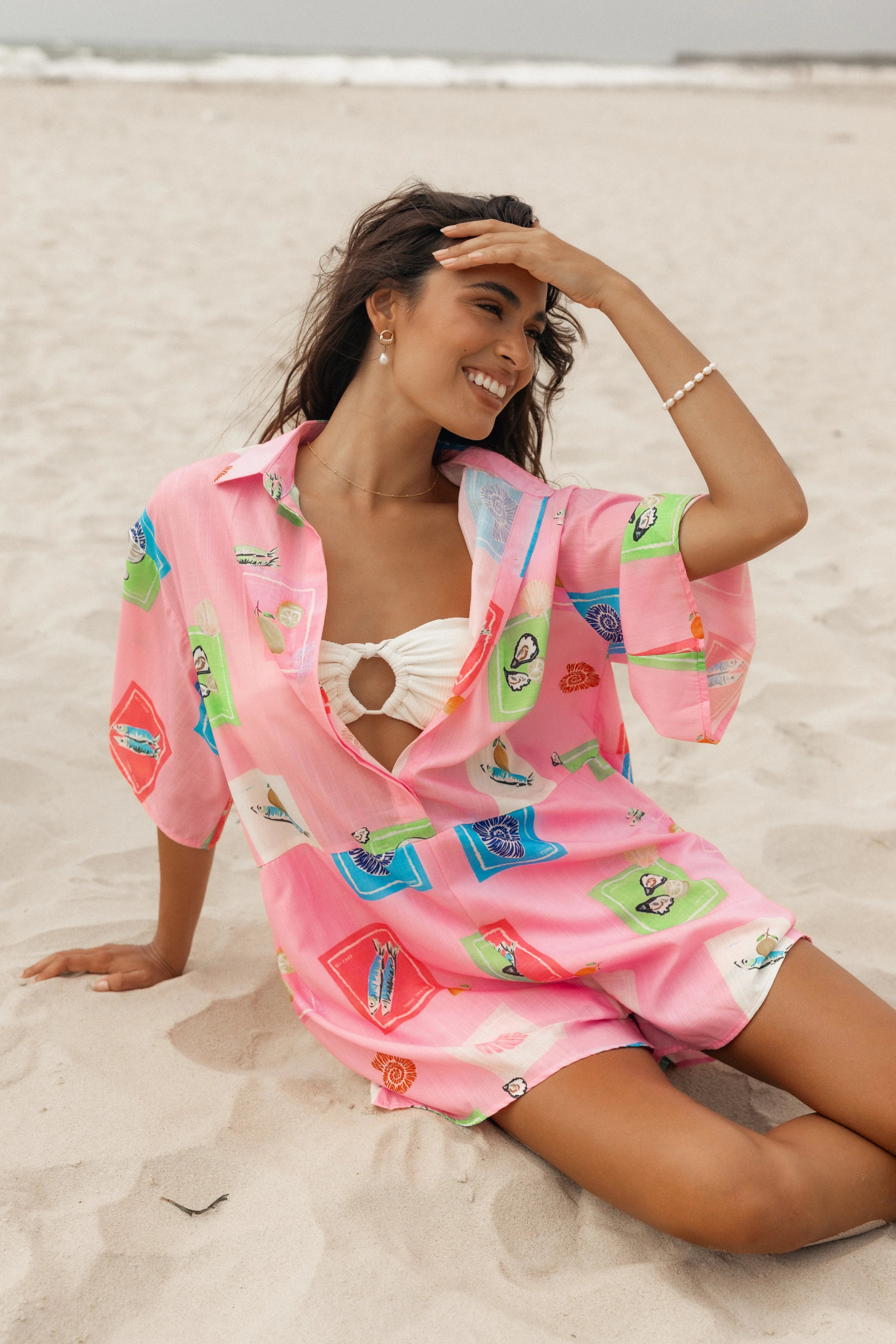 Kellie Romper Pink Stamp Print