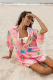 Kellie Romper Pink Stamp Print