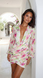 Deniz Surplice Mini Dress Garden Pink