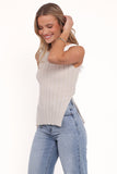 Brodie Wide Rib Knit Top Beige