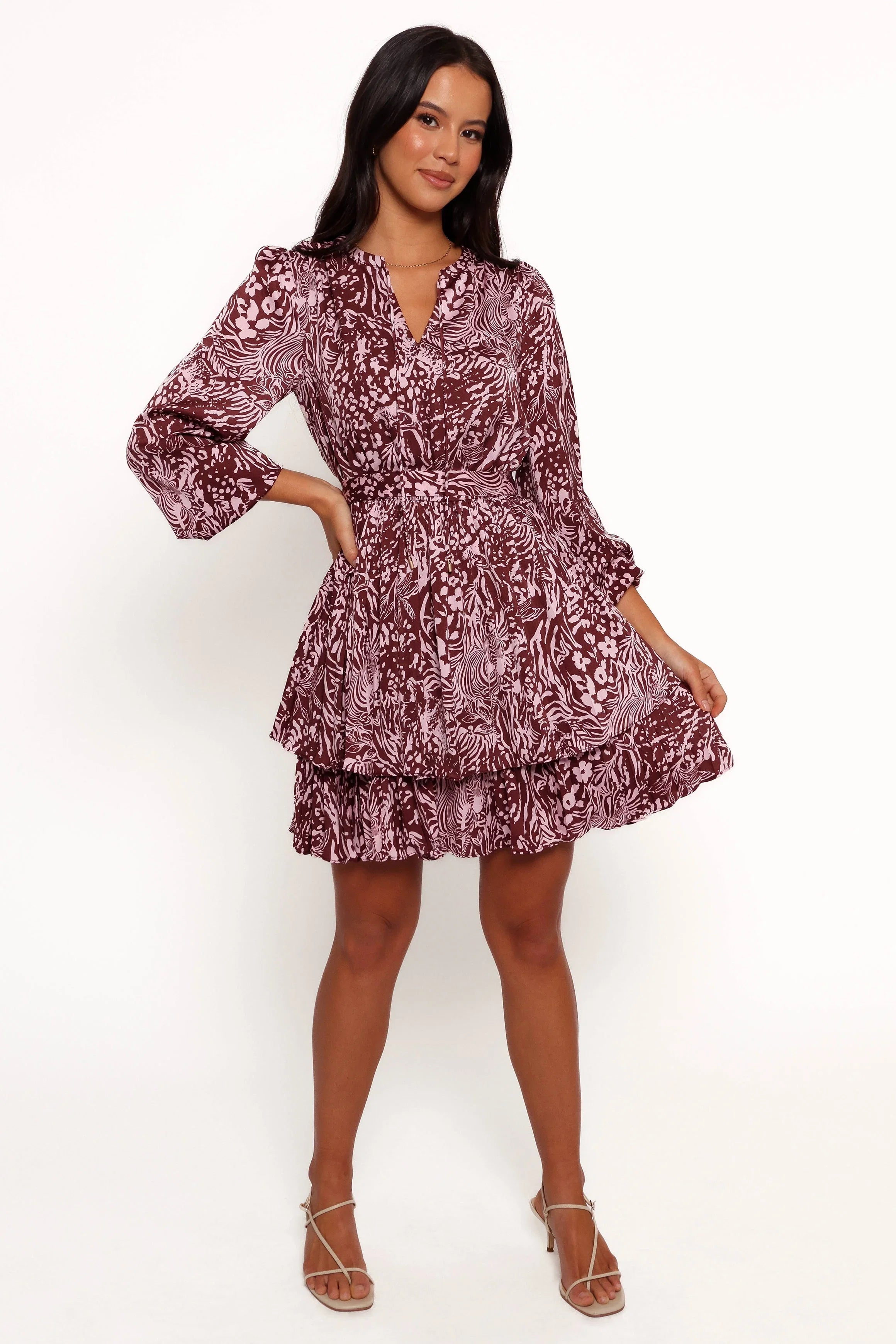 Wrenley Long Sleeve Mini Dress Chocolate Pink