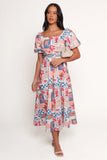 Clo Puff Sleeve Midi Dress Pink Blue