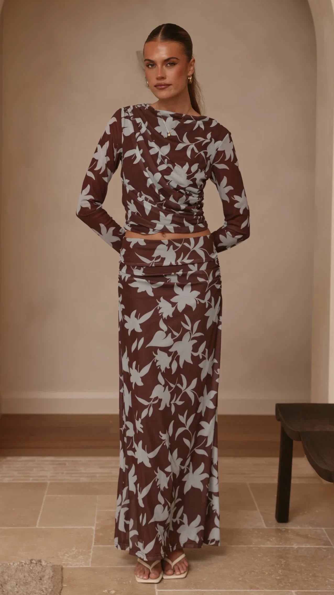 Ellita Maxi Skirt Chocolate Blue Print