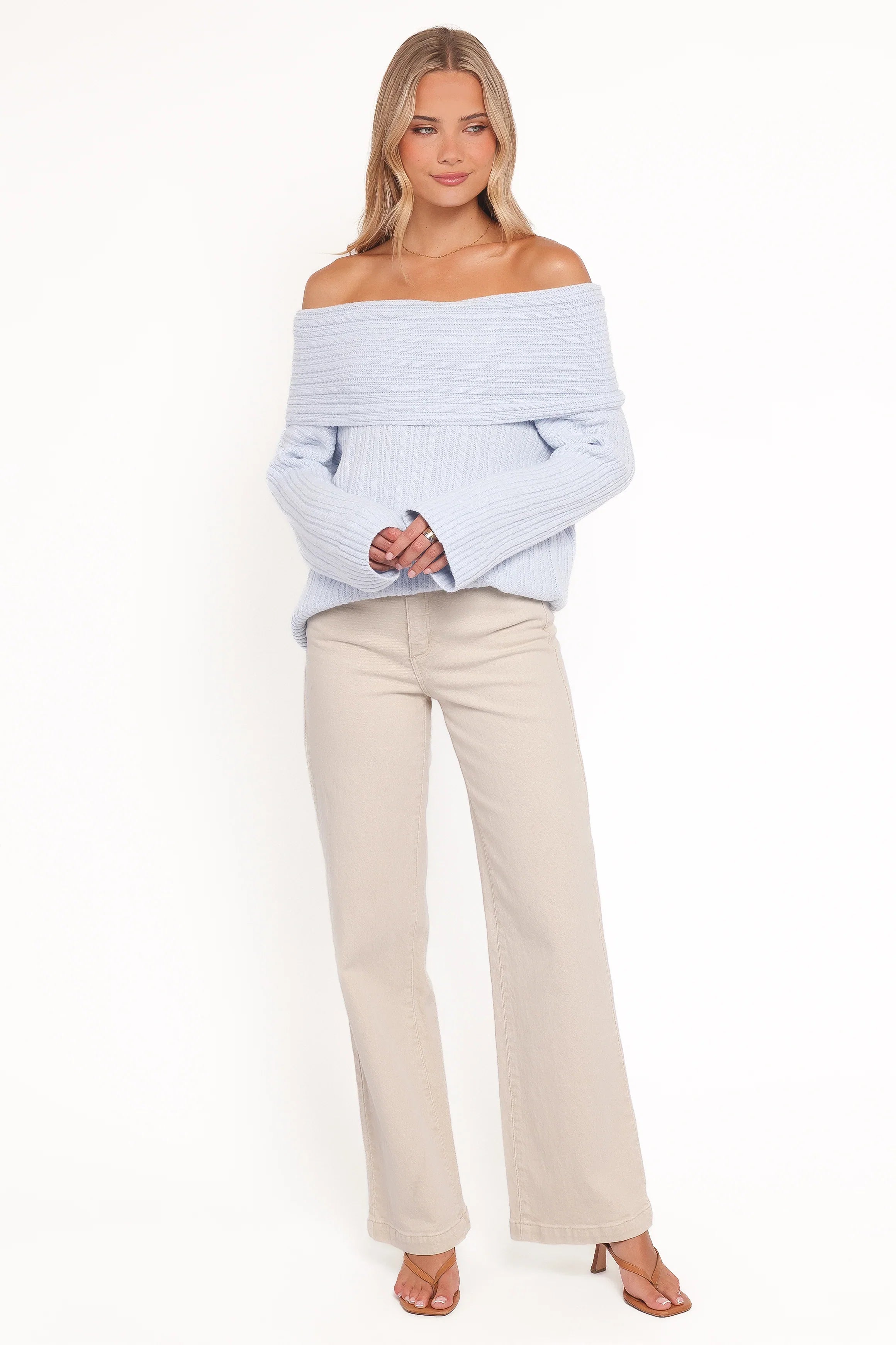 Kenny Off Shoulder Knit Sweater Pale Blue