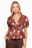 Griffin Peplum Blouse Brown Floral