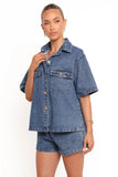 Noor Denim Short Set Dark Blue