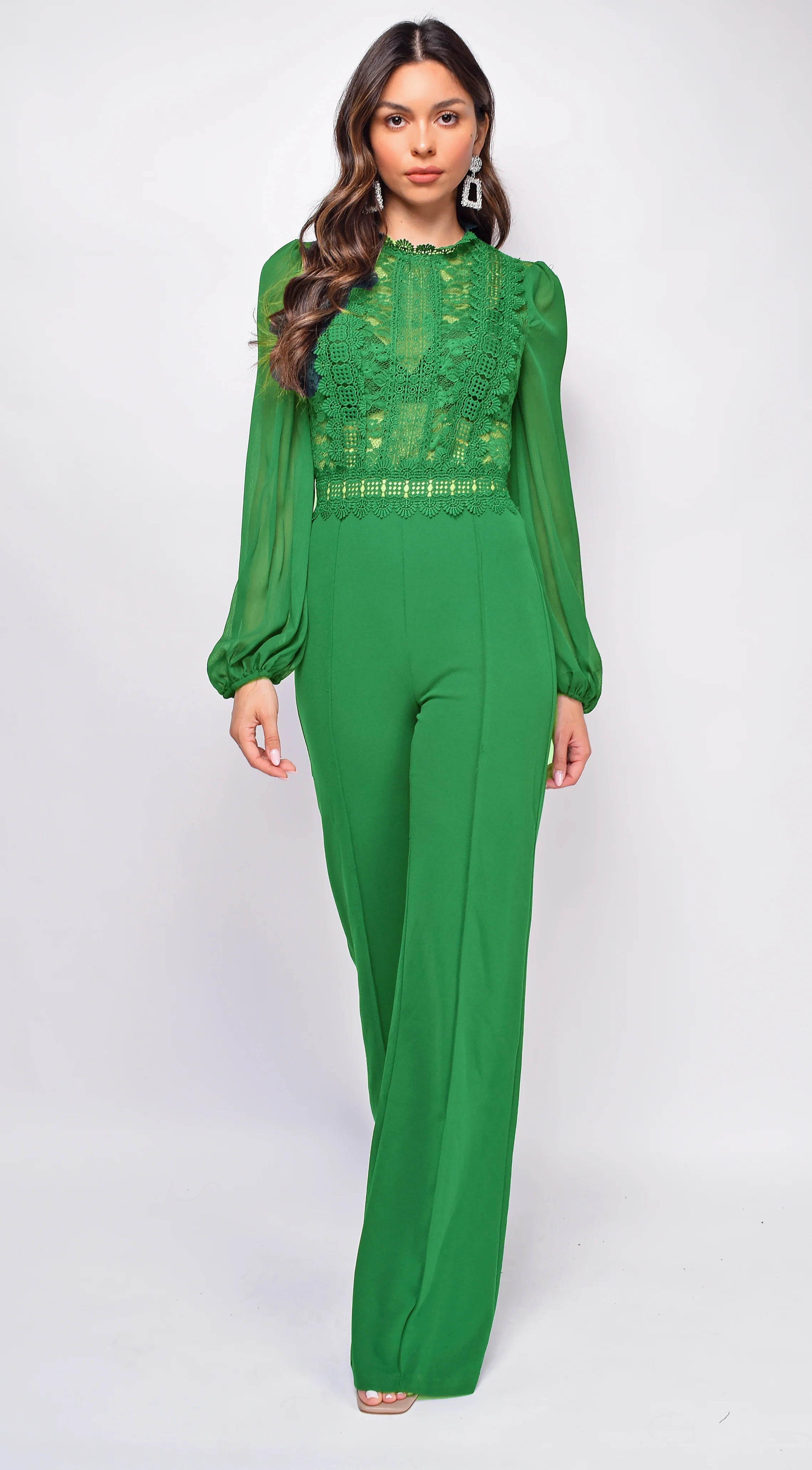 Nerine Crochet Lace Mesh Jumpsuit Kelly Green