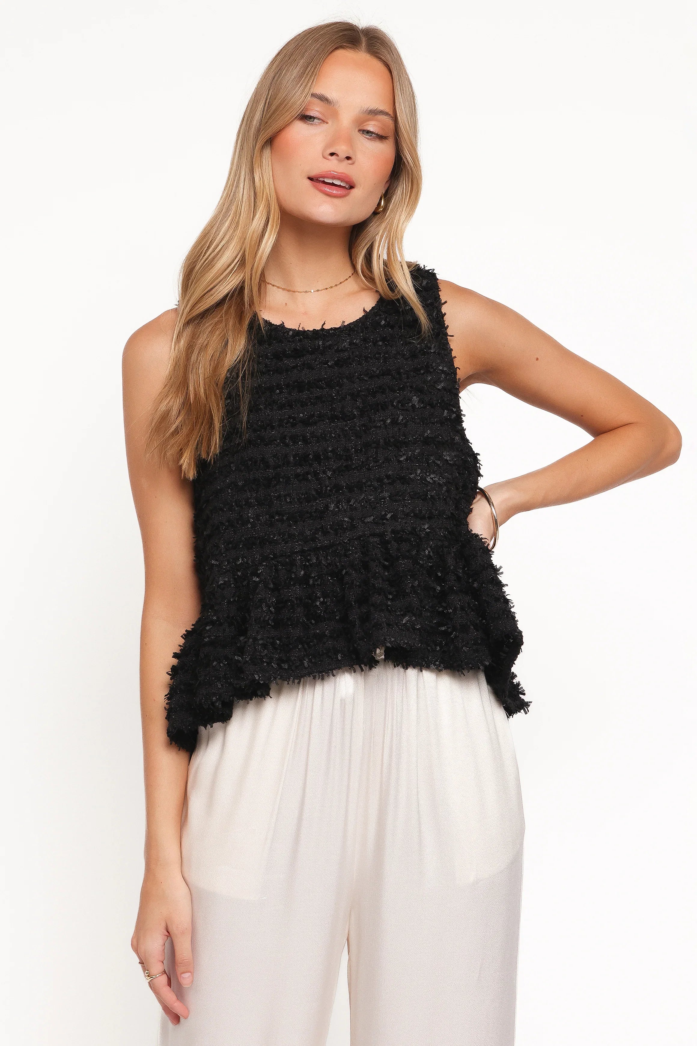 Meira Peplum Drop Hem Tank Top Black