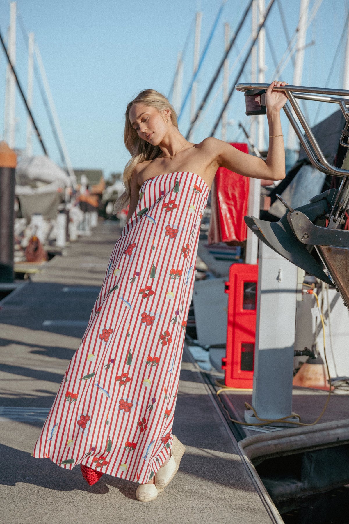 Soph Strapless Maxi Dress Red Picnic Stripe