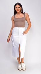 Sydney Denim Cargo Midi Skirt White