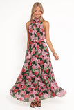 Caroline Maxi Halter Dress Black Floral