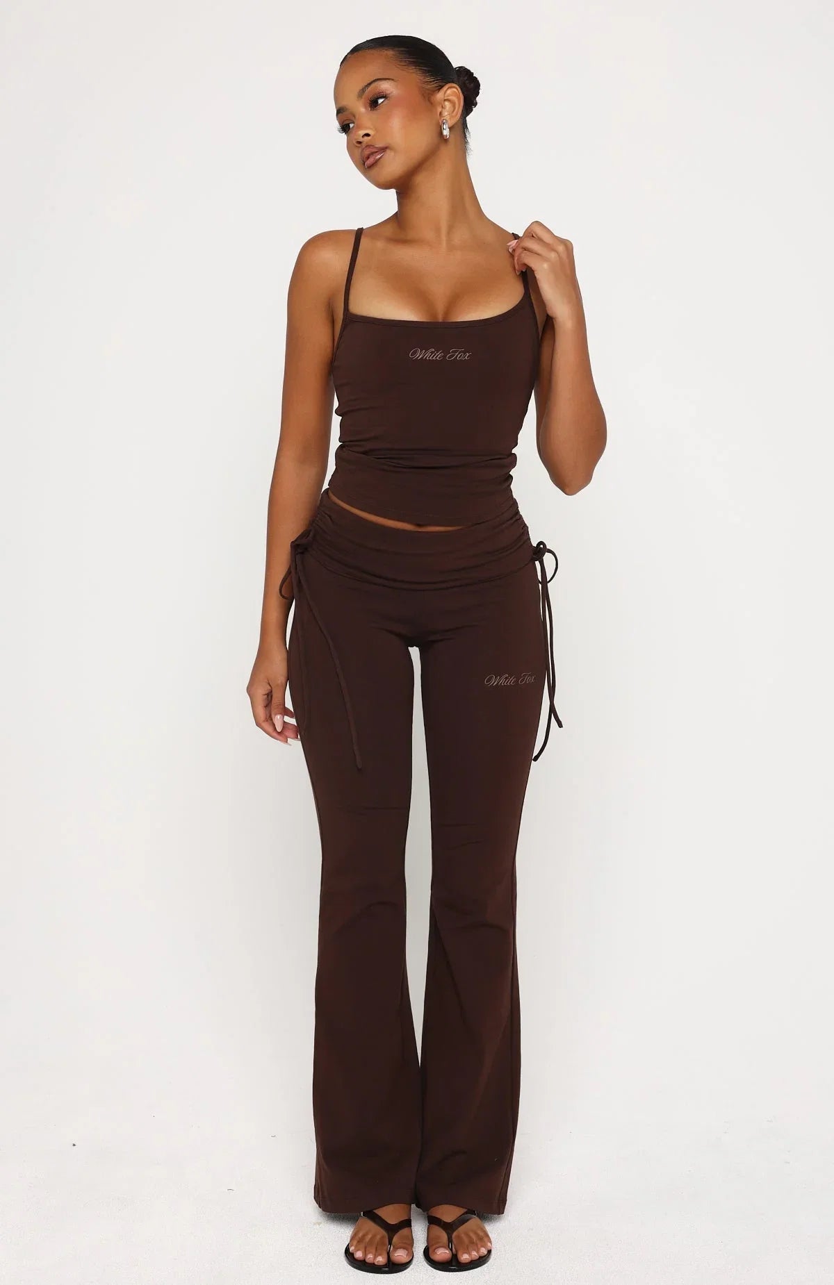 Pretty Vibes Fold Over Flare Pants Chocolate