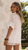 Zeta Button Up Long Sleeve Shirt and Shorts Set White Lace