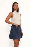 Alek Pleated Mini Skirt Mid Wash Denim