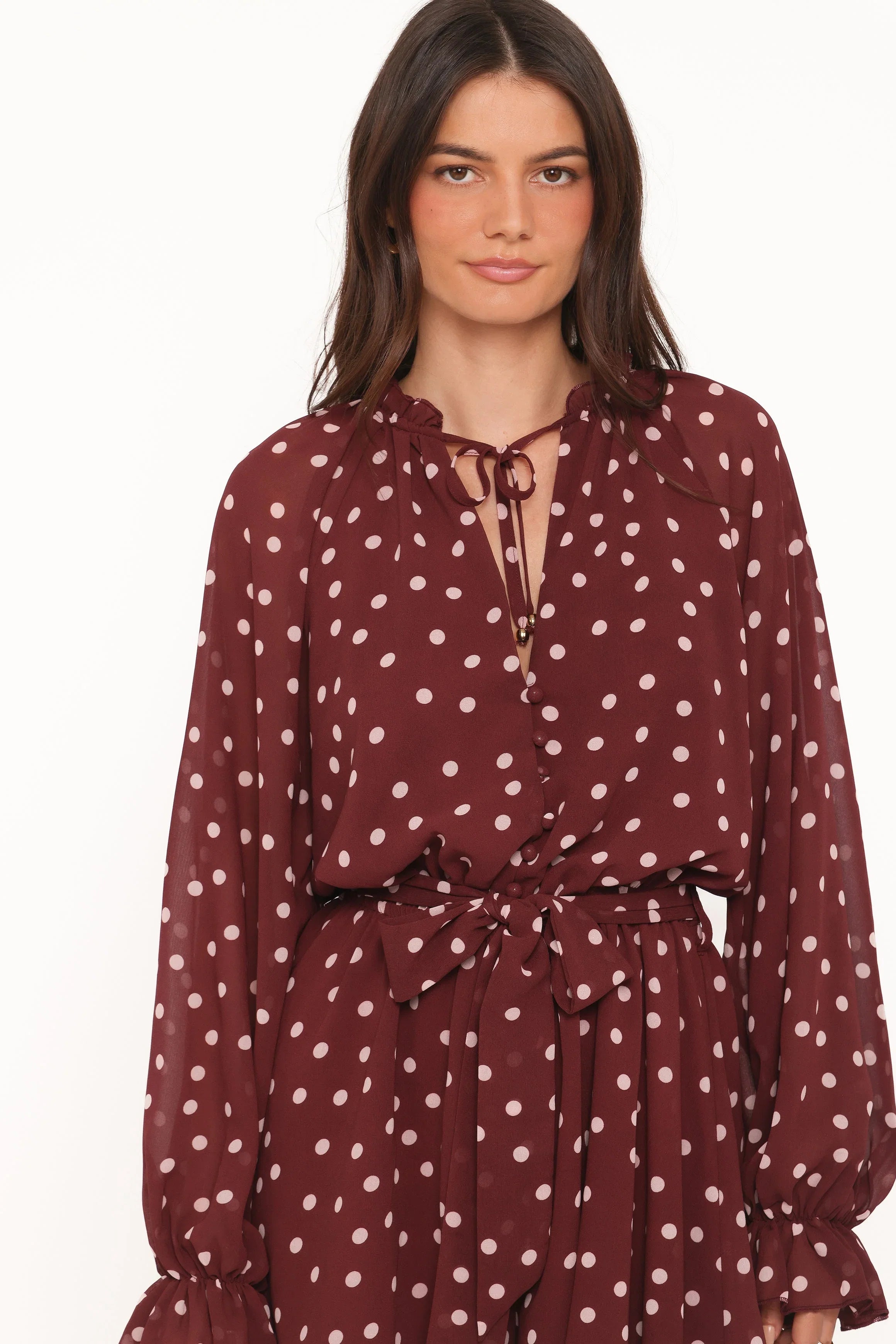 Michelle Romper Burgundy Polka Dot