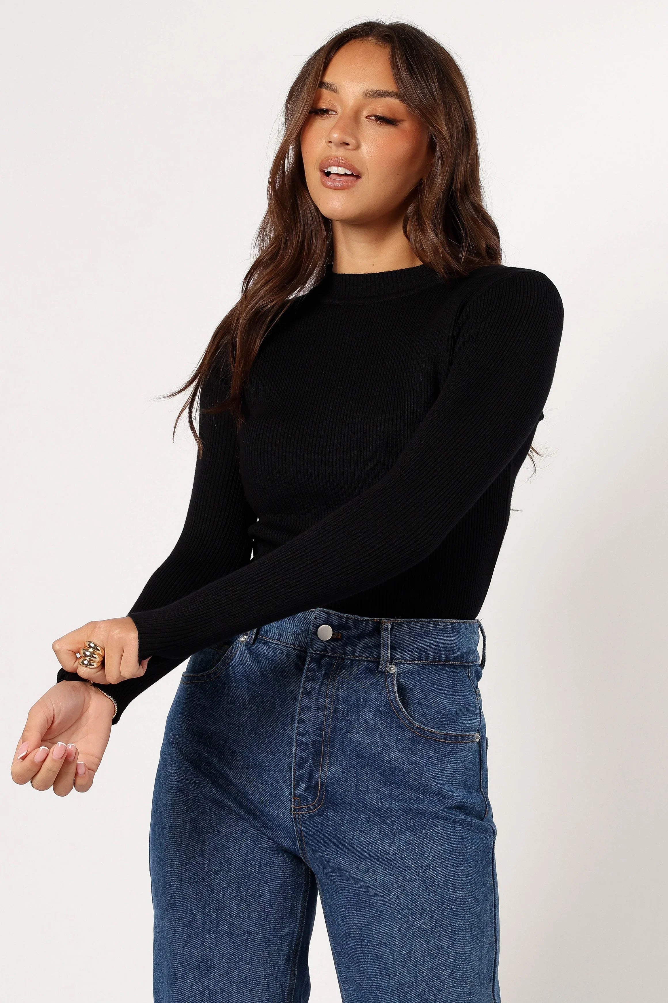 Tammy Ribbed Knit Top Black