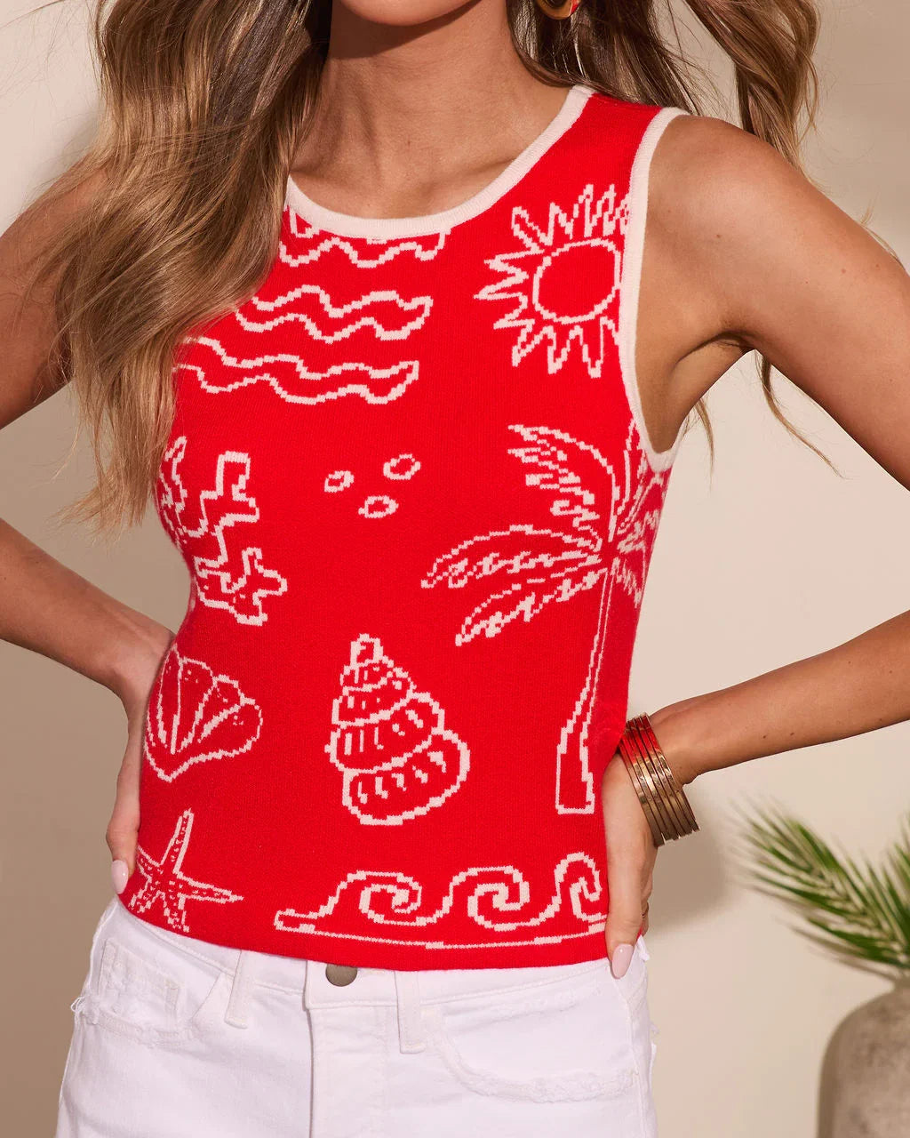 Salt Splash Knit Novelty Print Tank Top