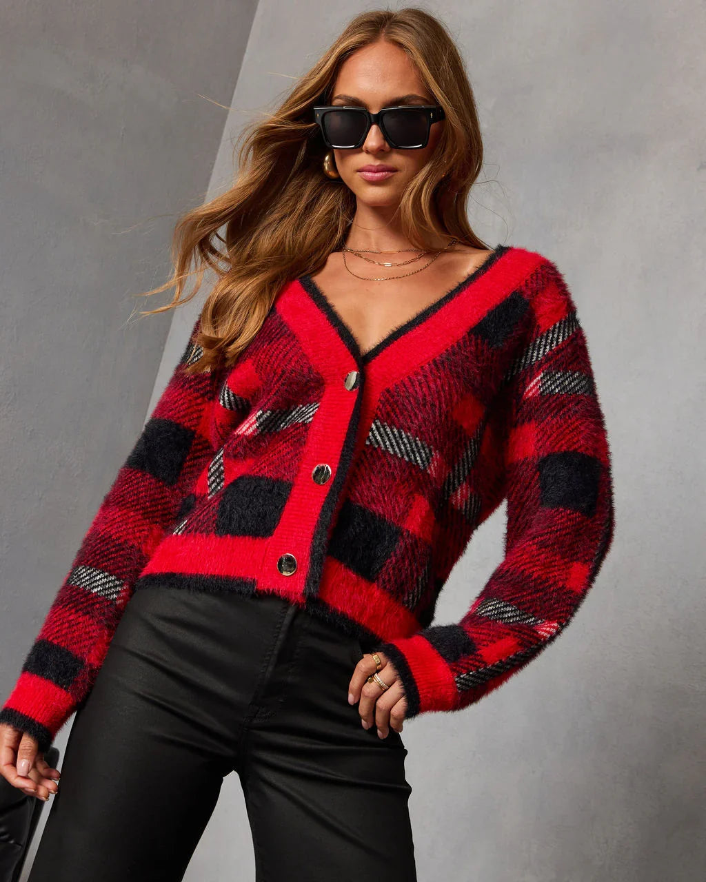 Taylor Plaid Fuzzy Knit Cardigan