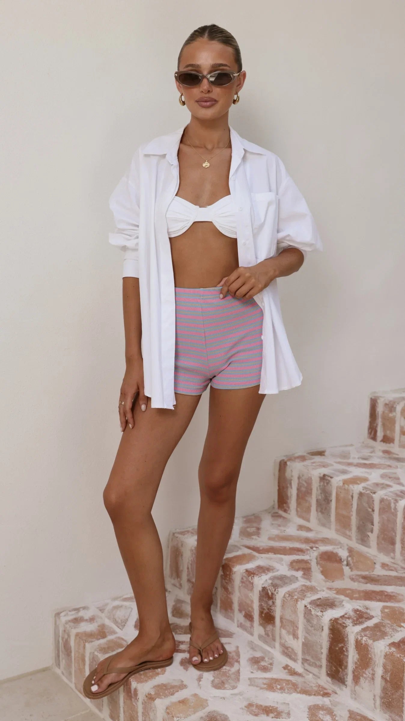 Malibu Mini Shorts Pink Blue Stripe