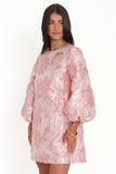 Treloar Long Sleeve Mini Dress Pink Brocade