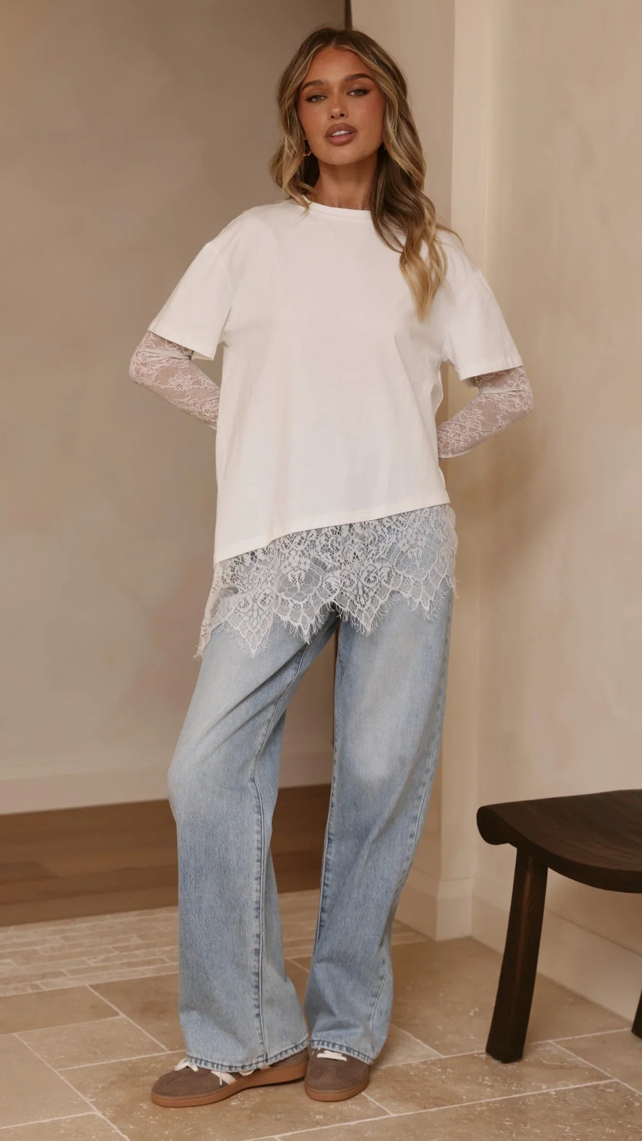 Quinn Lace Long Sleeve Top White