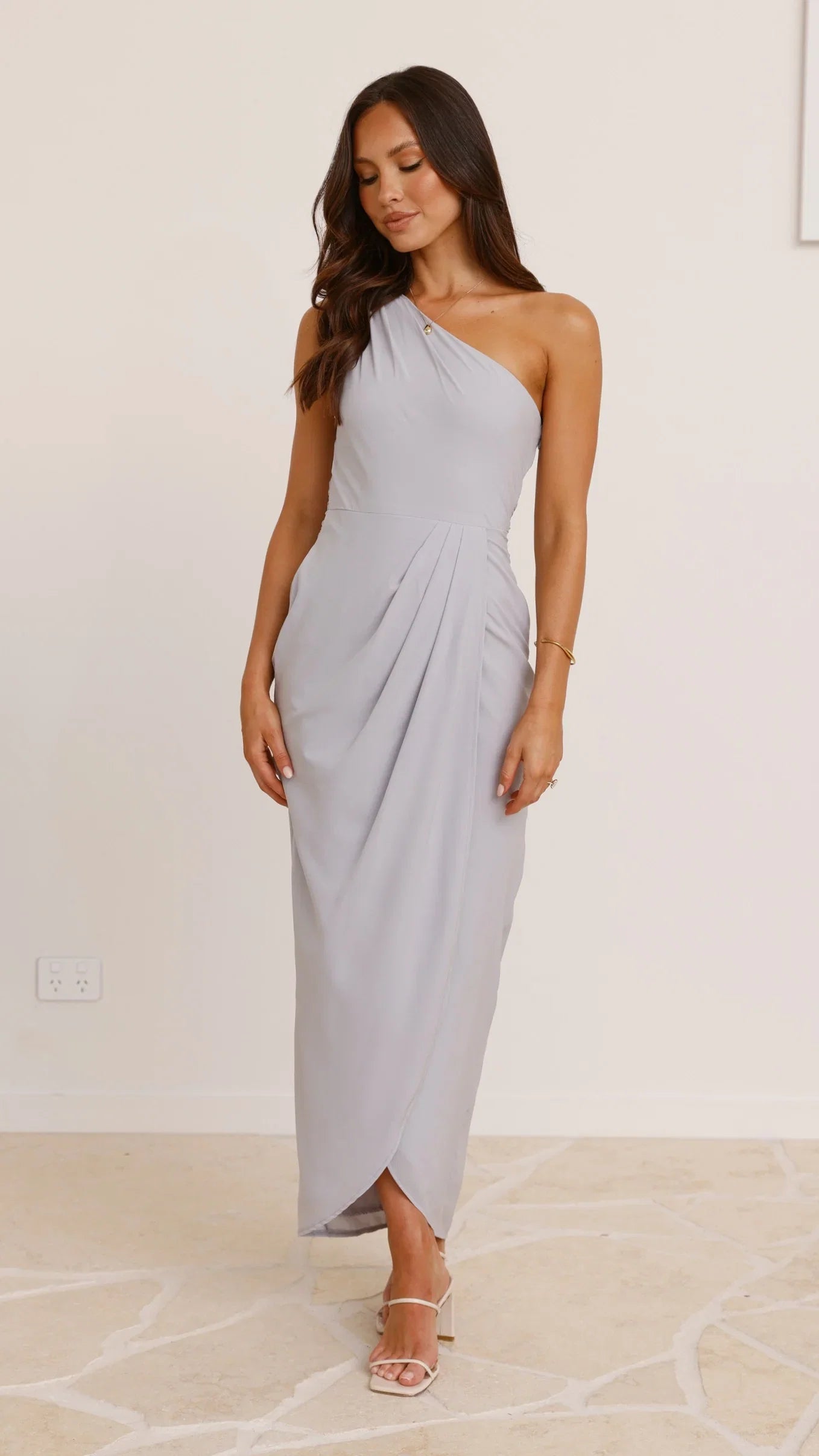 Clara One Shoulder Maxi Dress Silver