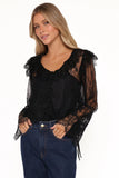 Yeva Lace Button Up Blouse Black
