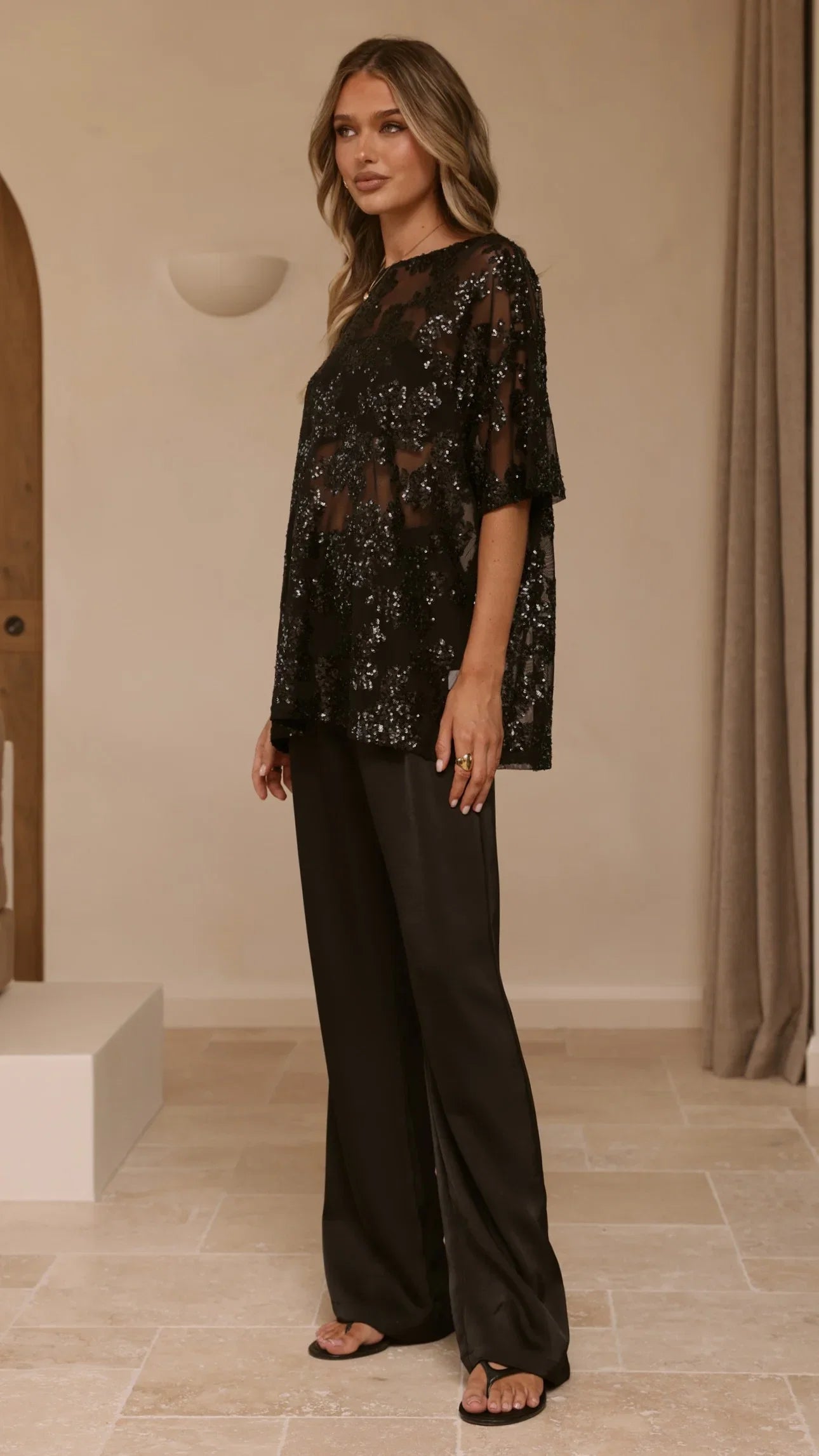 Arlo Oversized Sequin Top Black Floral