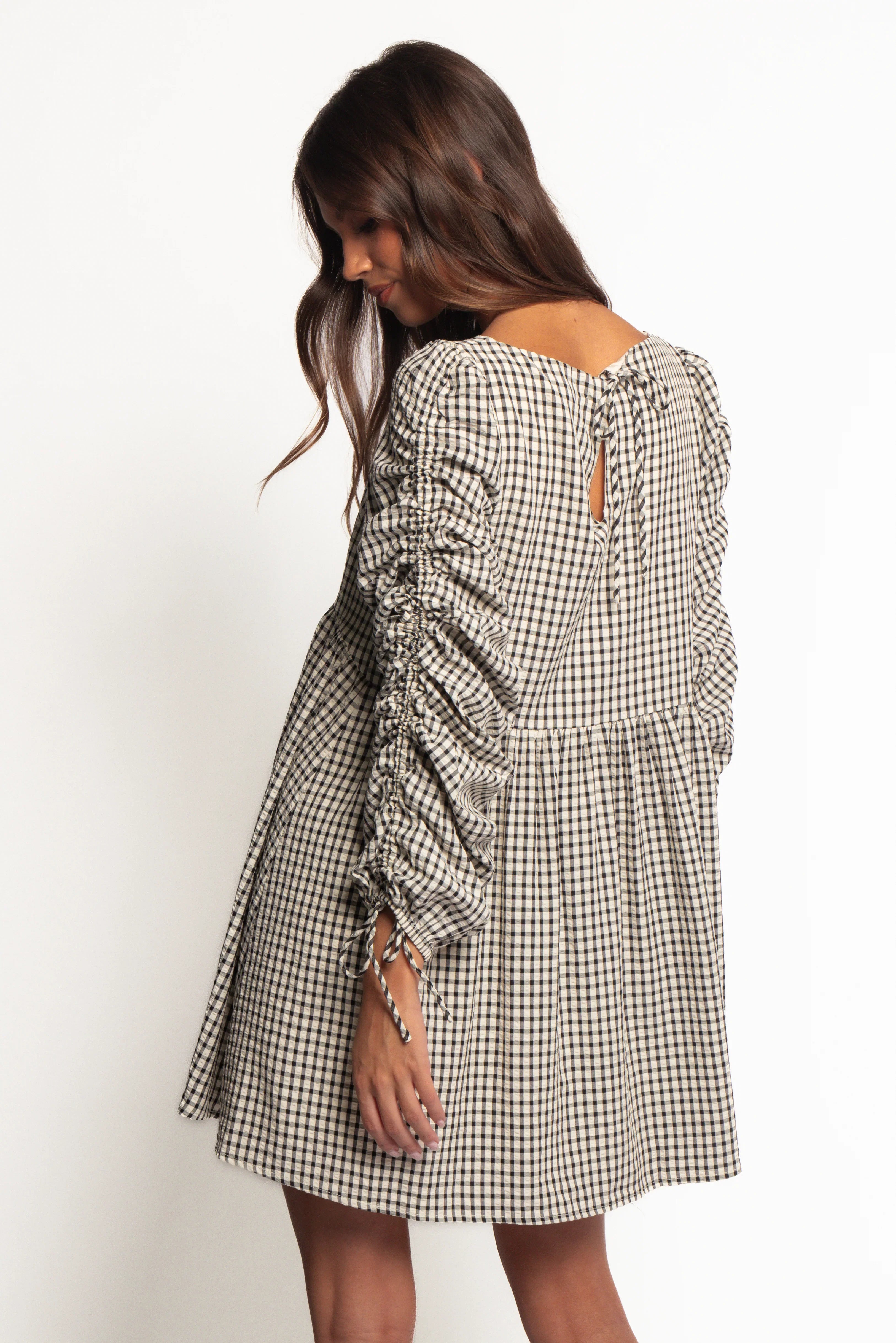 Micaela Long Sleeve Mini Dress Black Gingham