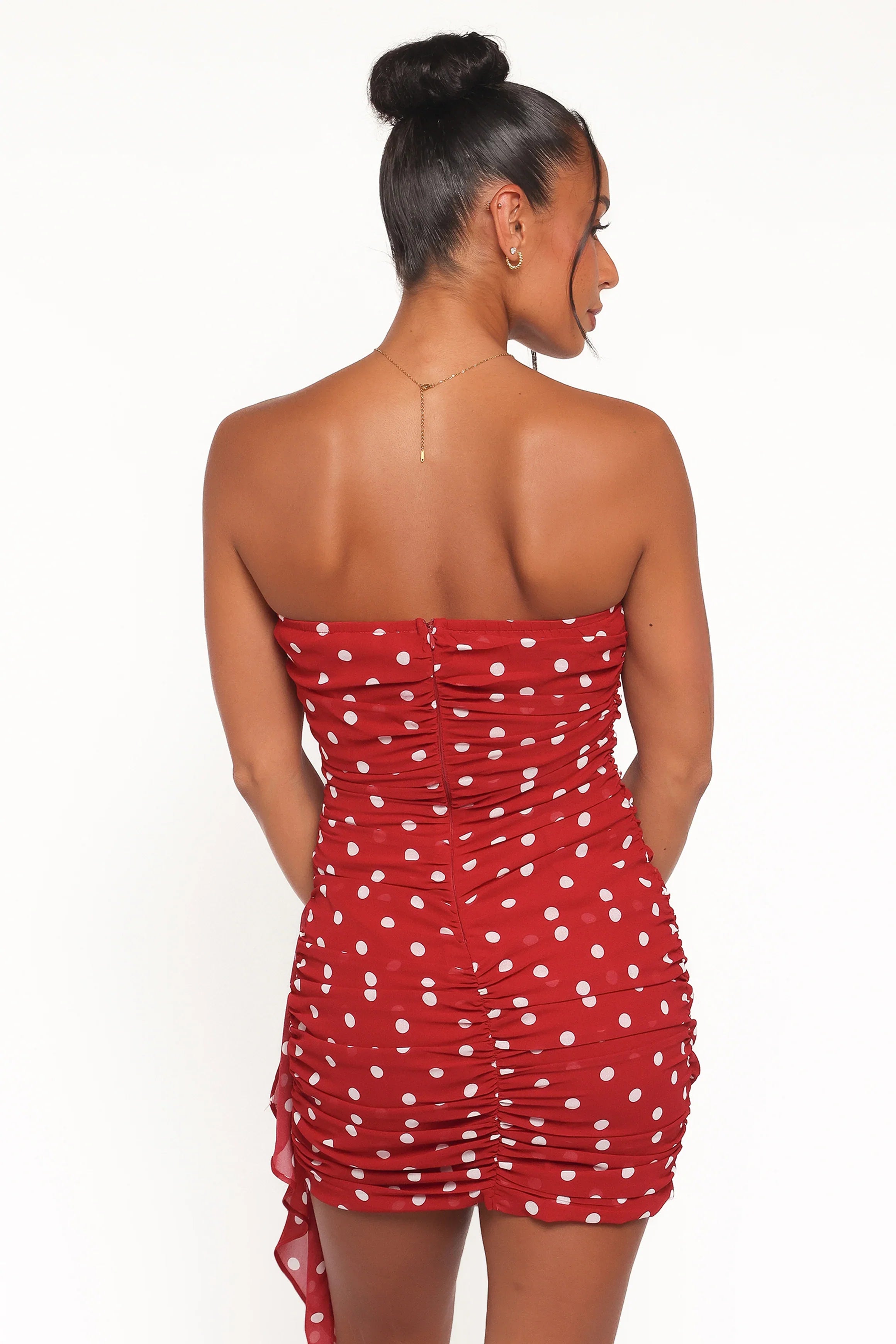 Kristen Strapless Mini Dress Red Polka Dot