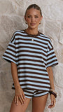 Makenna T Shirt and Shorts Set Chocolate Blue Stripe
