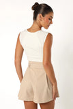 Maya High Waisted Paperbag Shorts Beige