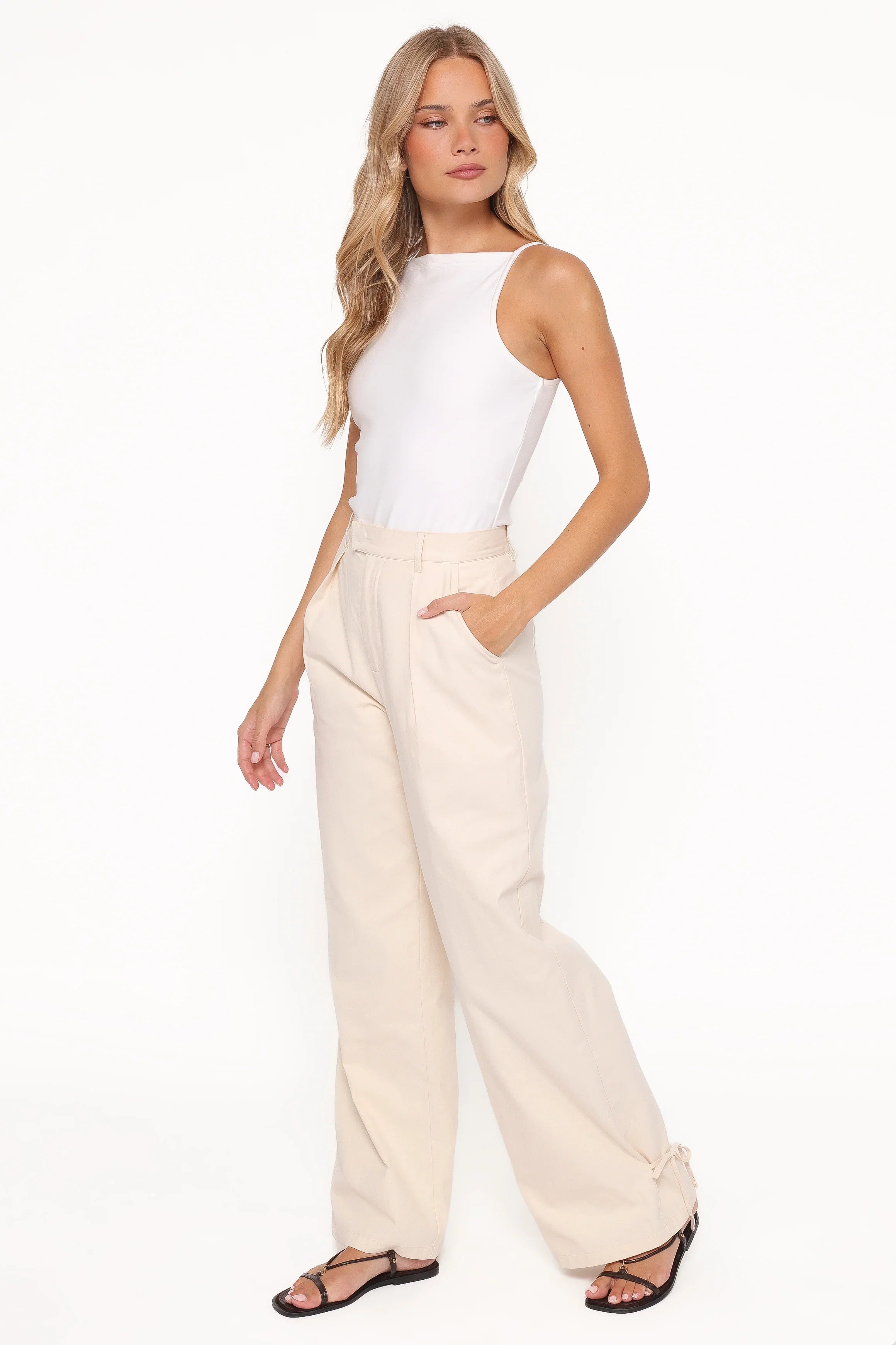 Asher Tie Detail Tapered Leg Pants Cream