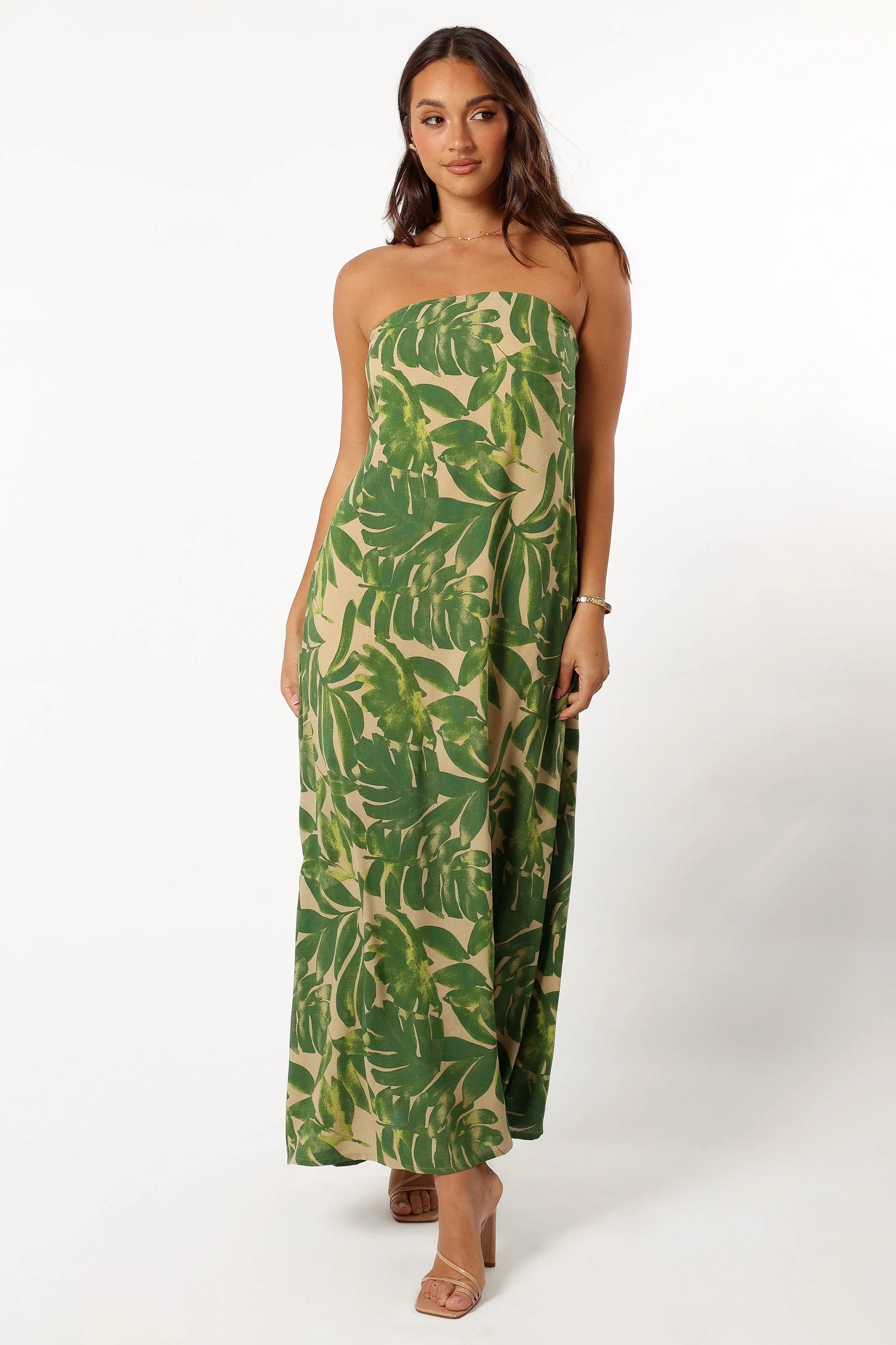 Penny Strapless Midi Dress Ibiza Palm