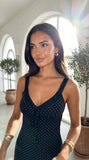 Calyssa Polka Dot Lace Trim Mini Dress Black