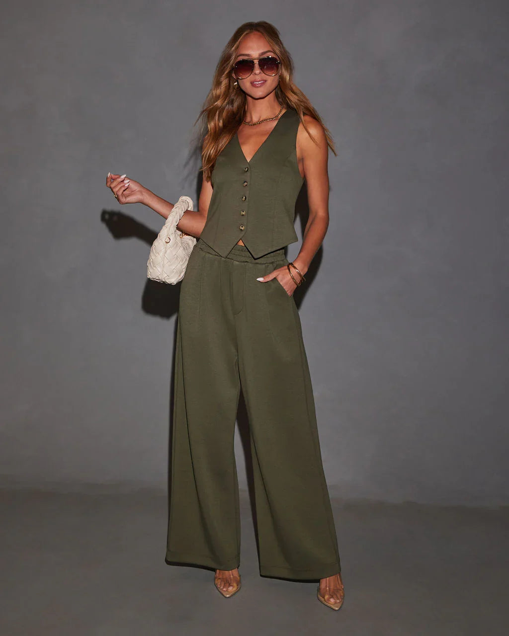 Sage Sleeveless Button Down Vest