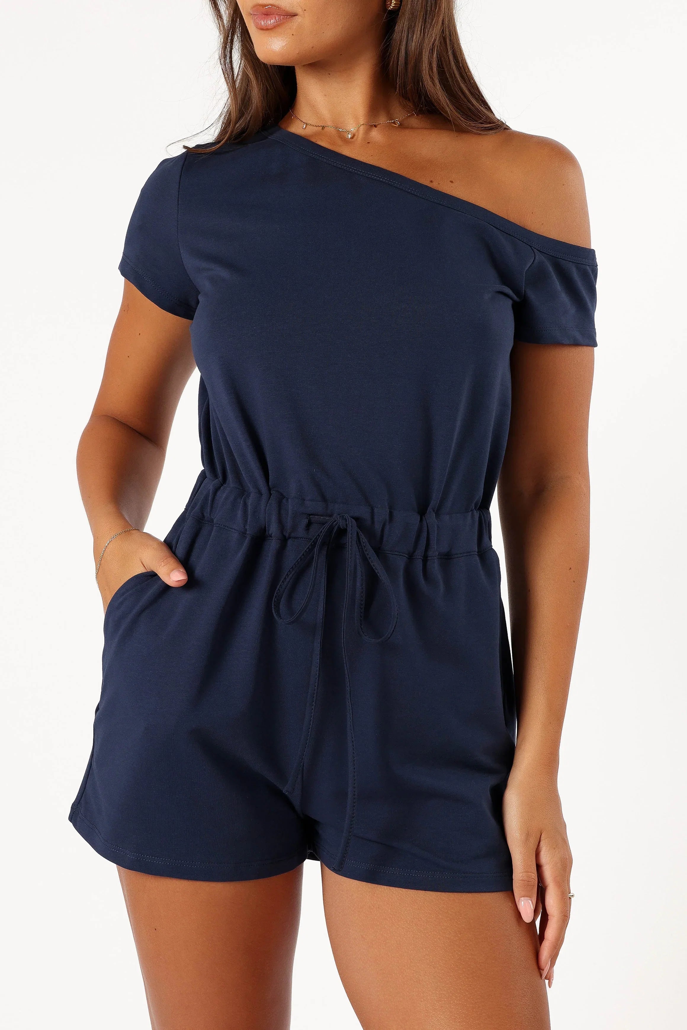 Cecilia Off Shoulder Romper Navy