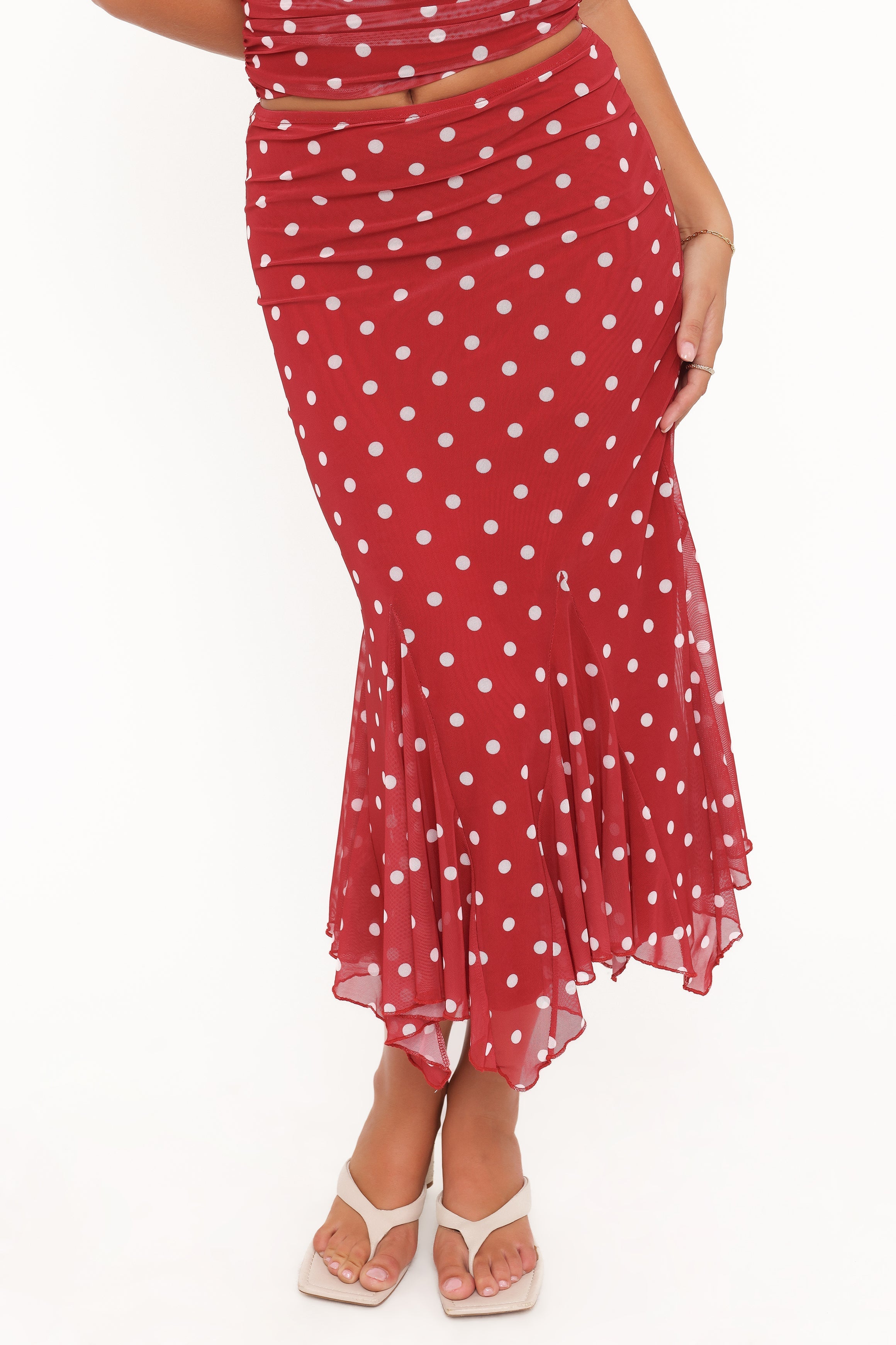 Tullia Mesh Midi Skirt Red Polka Dot