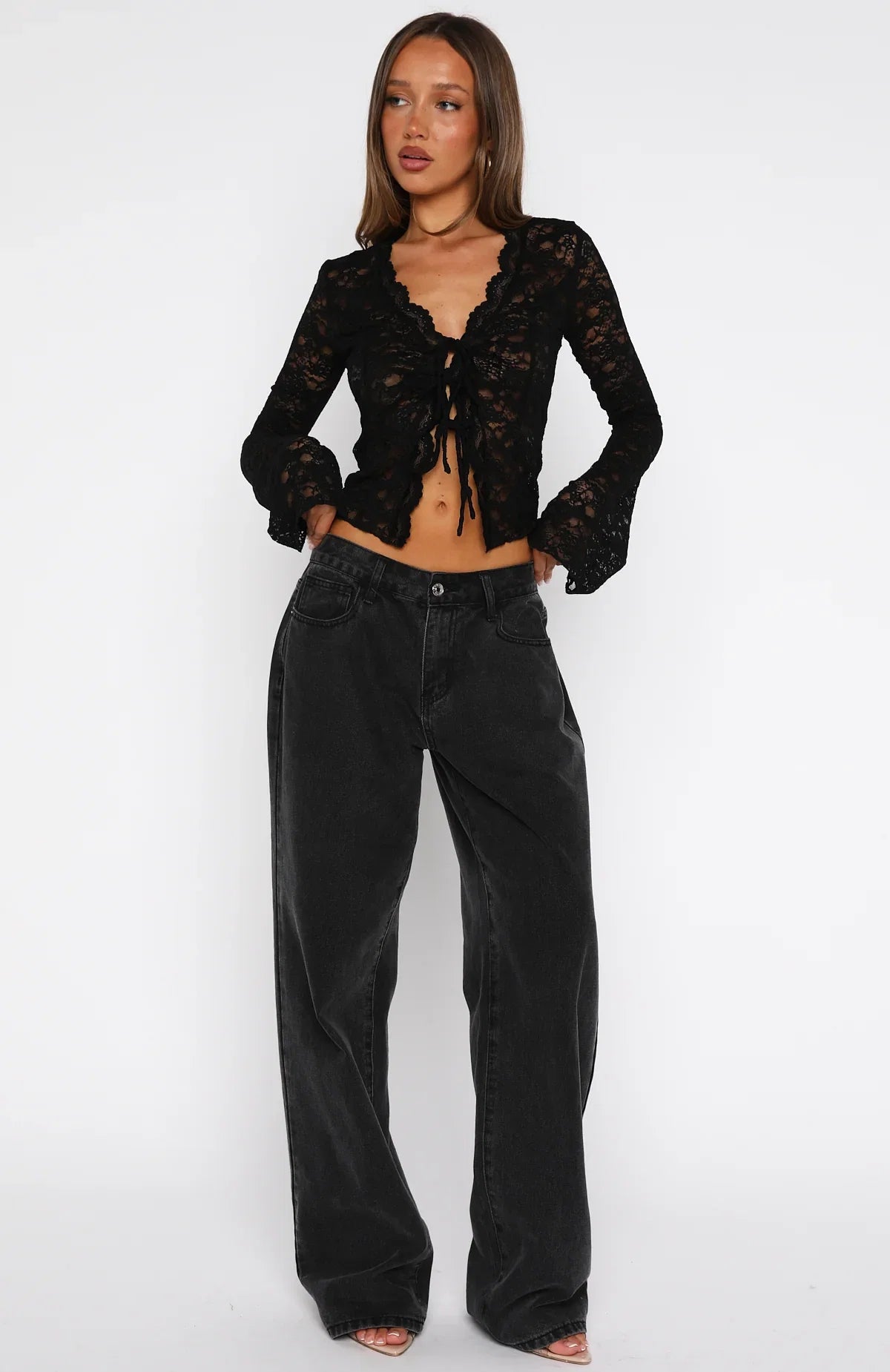 Oh So Careless Long Sleeve Lace Top Black