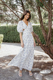 Jemima Puff Shoulder Maxi Dress Blue Floral